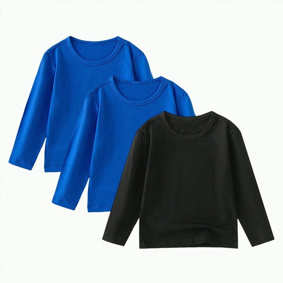 Yindaity Boys' Long Sleeve Tees - Tagless Crewneck Cotton Soft 3-pk Shirts Toddler Boy Long Sleeve Shirt(Black,1-2 Years)