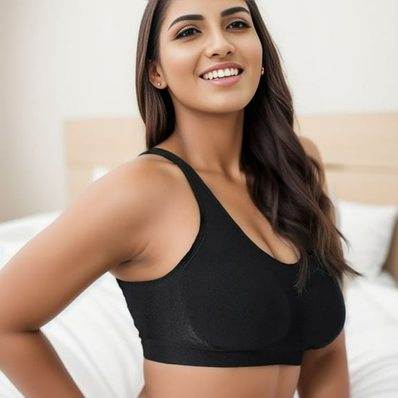 Yindaity Bras for Women Wirefree - Wireless Bra, Everyday Bras, Bras for Women No Underwire Black,XL