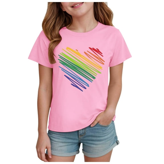 Yindaity Bulk Tshirts Girls Short Cap Sleeve T Shirts Kids Crew Neck Casual Loose Summer Tops Pink,5-6 Years