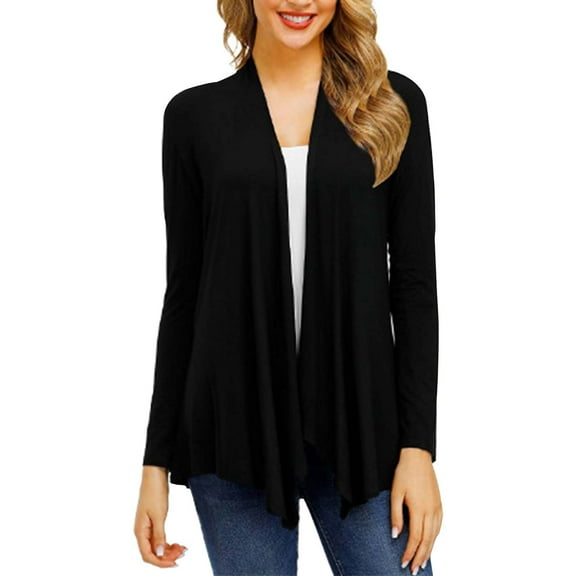 Yindaity Cardigan for Women Women's Classic Long Sleeve Knit Cardigan Sweaters Casual Open Front Button Down Cardigan (Black,2XL)