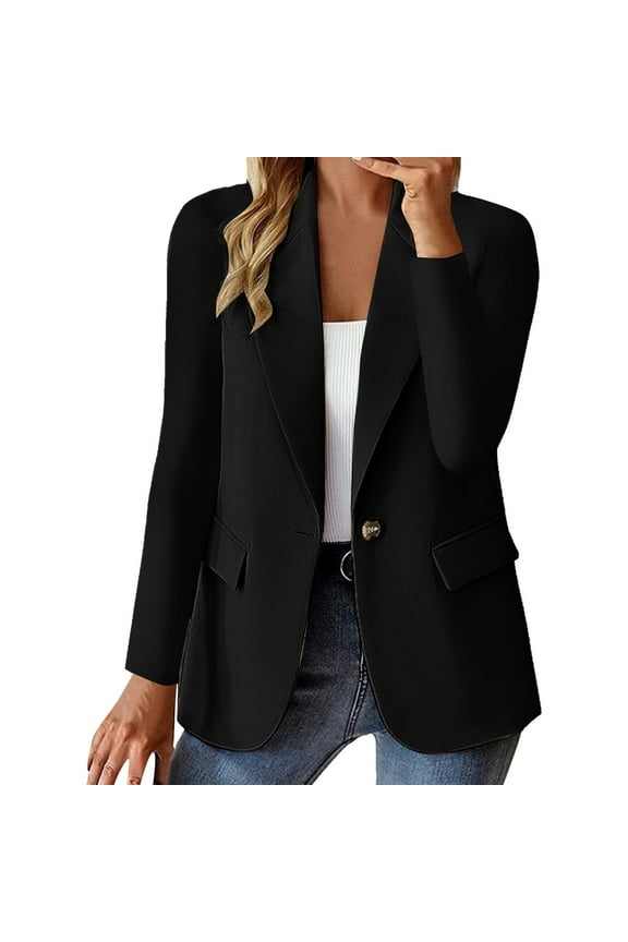 Casual Blazers for Women Long Sleeve Suit Coat Regular Fit Work Office Business Formal Suit Jackets Ladies Autumn Winter Outwear (Black,2XL)