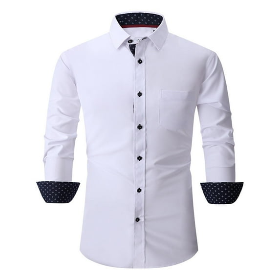 Yindaity Casual Long Sleeve Cotton Stretch Dress Shirts for Men Regular Fit White,L