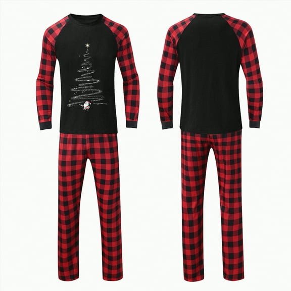 Yindaity Christmas Family Matching Pajamas Dark Blue Elf Graphic Long-sleeve Pajamas Sets(Red,XL)