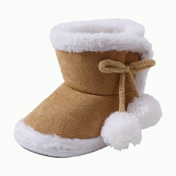 Yindaity Cowboy Boots For Baby Boy Infant Baby Boys Girls Slippers Cozy Fleece Booties Soft Bottom Warm Cartoon Socks Newborn Crib Shoes(Khaki,4.5)