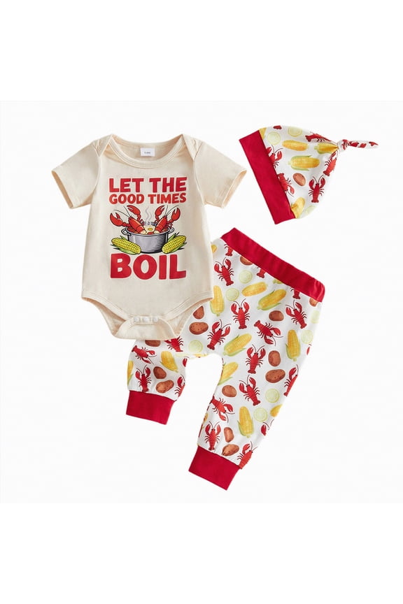Cute Baby Boy Outfits Newborn Baby Boy Girl Summer Clothes Romper Pants Set 3Pcs Coming Home Outfit(Red,12-18 Months)