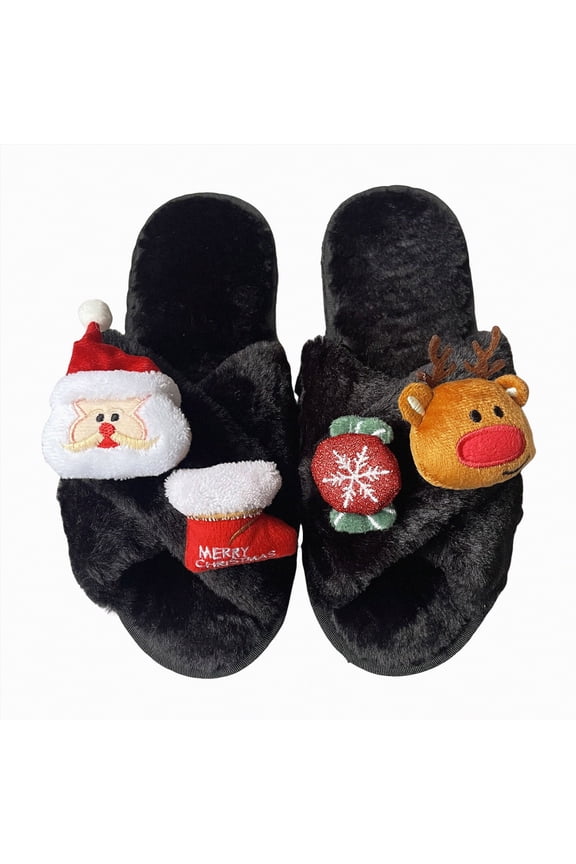 Cute House Slippers Womens Slippers with Australian Shearling Lining Slippers for Women - Non-Slip(Black,15.99)