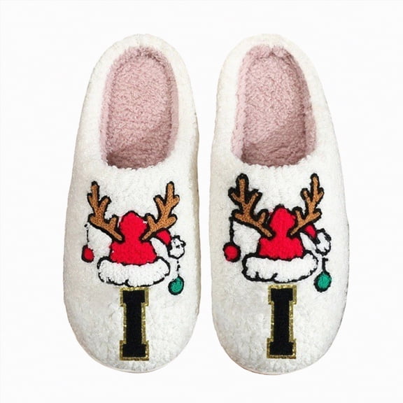 Yindaity Cute House Slippers for Women Indoor Outdoor Letter Graphic Soft Fuzzy Bedroom Shoes with Memory Foam Non-slip Trendy Stuff (I,14.45)