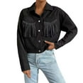 thumbnail image 1 of Yindaity Denim Jackets for Women Trendy Jean Jacket Women Cargo Womens Fashion 2024 Jackets for Women Cropped Button Womens Fall Clothes Trendy Casual (Black,L), 1 of 6