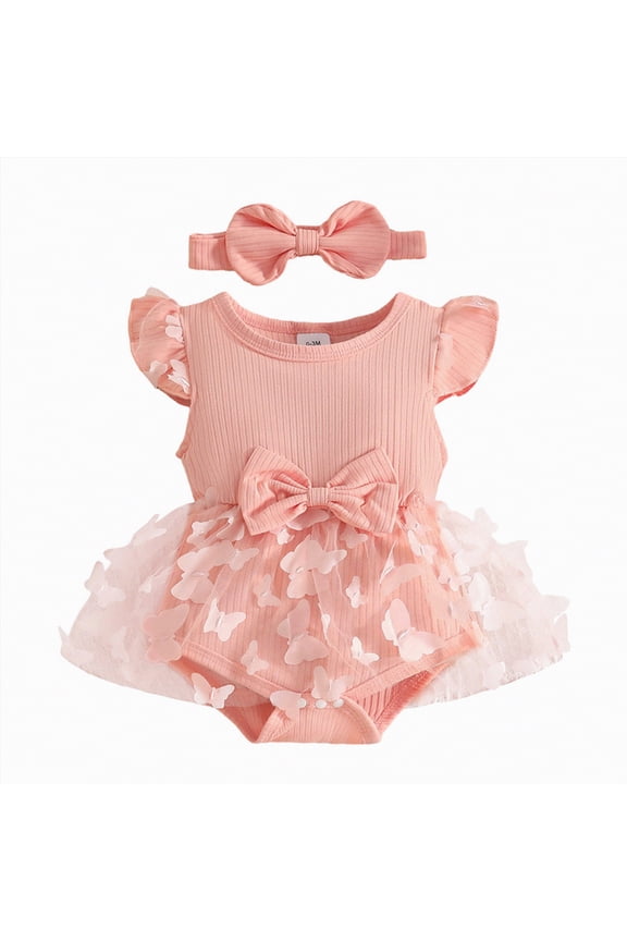 Dresses for Baby Girls Newborn Baby Girl Summer Dress Ruffle Sleeveless Floral Embroidery Romper Dress Headband Beautiful Clothes Set(6-9 Months,Pink)
