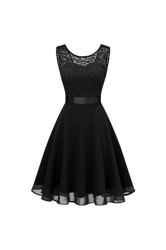 Dresses Homecoming Dress for Teens Wedding Guest Sleeveless Lace Formal Dresses Black,L