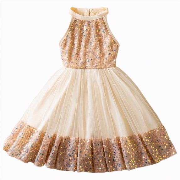 Yindaity Flower Girl Dress Girls Dresses Flower Girls Party Dress Bridesmaid Ball Gown Wedding Tulle(Khaki,3-4 Years)