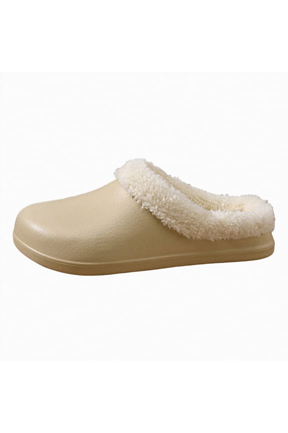 Fuzzy Slippers Women's Shearling Suede Slippers, Memory Foam Australian Sheepskin Waterproof Indoor Outdoor House Shoes with Rubber Sole(Khaki,14.45)