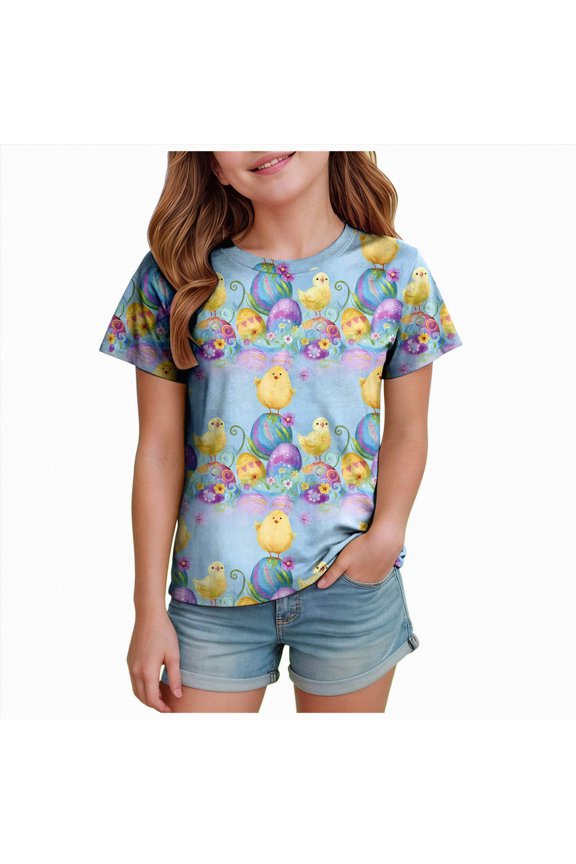 Girl Shirts Tie Dye Rabbit Easter Bunny Women Girl Kid T-Shirt(Light Blue,2-3 Years)