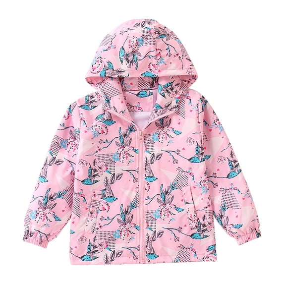 Yindaity Boys Girls Rain Jackets Lightweight Waterproof Hooded Cotton Raincoats Windbreakers for Kids Pink,5-6 Years