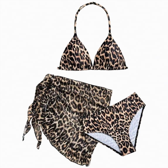 Yindaity Girls 3 Piece Swimsuit With Skirt Teen Girls Swimsuits Kids Cutout Bathing Suits Bikini Set Size(Brown,7-8 Years)