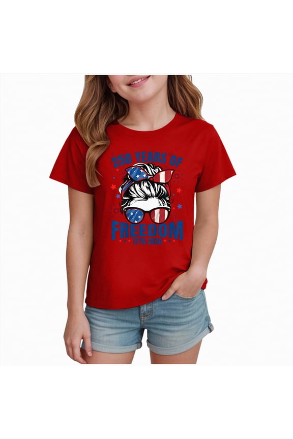 Girls 4th Of July Shirts Kids Boys American Flag Shirts 4th of July T-Shirt Toddler Girls Cotton Patriotic Tops Tee Independence Day Clothes(Red,9-10 Years)