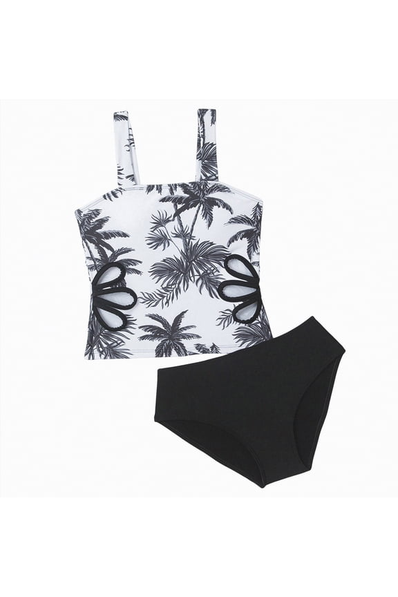 Girls Bikini Size 10-12 Girls Swimsuit 3 Piece Bathing Suits Cute Bikini Tankini Sets with Cover Ups Beach Skirt(Black,7-8 Years)