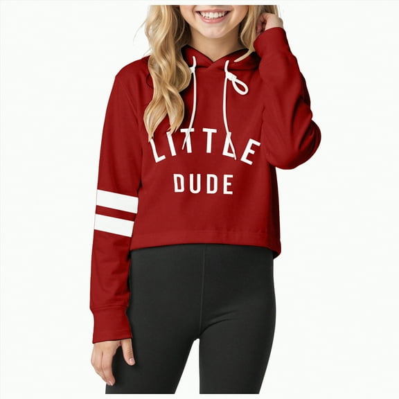 Yindaity Girls Cropped Hoodie Kids Long Sleeve Crop Tops Tie-dye Hoodies Hooded Pullover Sweatshirts(Red,12-13 Y)