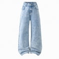 thumbnail image 1 of Yindaity Girls Denim Pants Jeans for Girls Baggy Wide Leg Ripped High Elastic Waisted Denim Pants Y2K Boyfriend Skater Streetwear Cute Trousers(Light Blue,5-6 Years), 1 of 5
