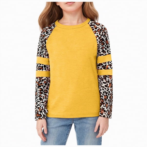 Yindaity Girls Long Sleeve Tops Girls Raglan Long Sleeve Shirts Kids Tops Fashion T-Shirts(Yellow,7-8 Years)
