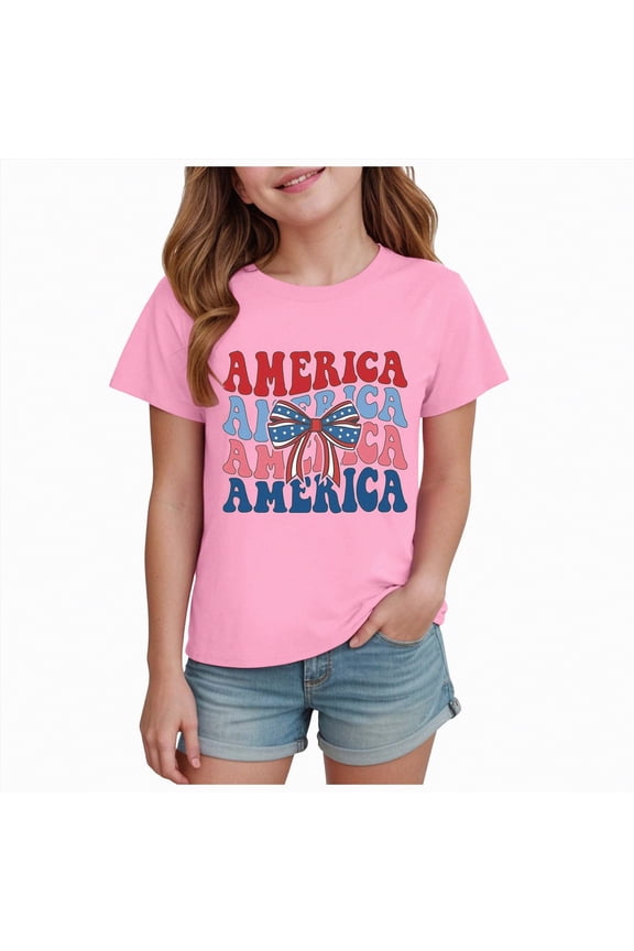 Girls Memorial Day Shirt Boys Girls Fourth of July Shirt Toddler Patriotic 4th of July Clothes for Kids(Pink,5-6 Years)