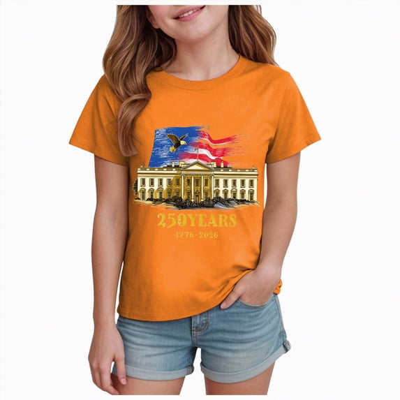 Yindaity Girls Memorial Day Tops Big Kids Tie Dye Shirt for Boys Girls Short Sleeve Hippie 4th of July Tshirt Senior Tee(Orange,13-14 Years)