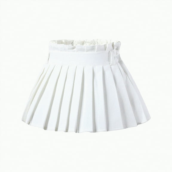 Yindaity Girls Pleated Mini Skirt High Waist Tennis School Uniform Skirts 2-17 Years(White,6-7 Years)
