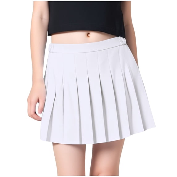 Yindaity Girls Pleated Skirt Kids Tennis Elastic Waist Uniform Plaid Skirts for Girls White,6-7 Years