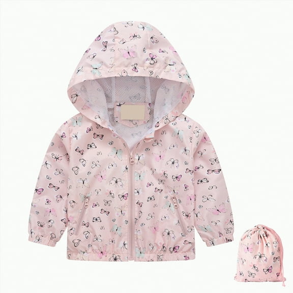 Yindaity Girls Rain Jacket Lightweight Waterproof Hooded Cotton Lined Raincoat Windbreaker for Kids(Pink,5-6 Years)