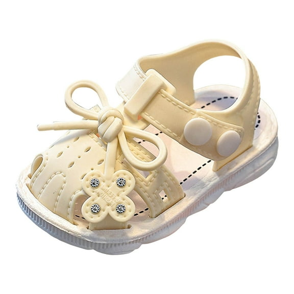 Yindaity Girls Sandals Closed Toe Heels Wedding Party Girls Dress Shoes Toddler Little Big Kid Kids Sandals (Beige,2-2.5 Years)