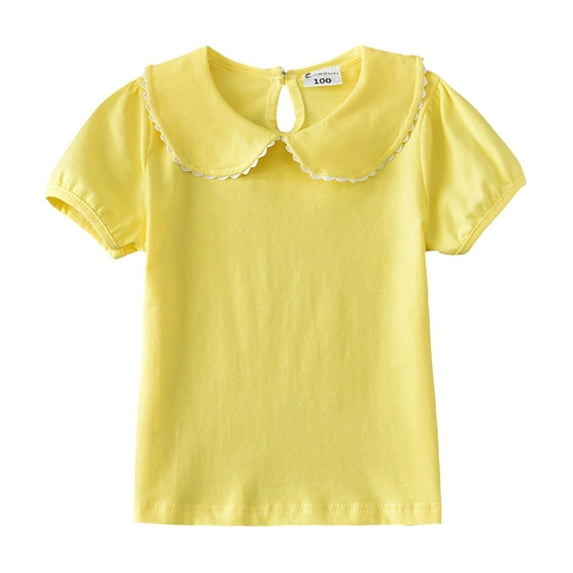 Yindaity Girls Short Sleeve T Shirts Kids Summer Crewneck Color Block Tops Fashion Tees Bulk Tshirts Yellow,18-24 Months
