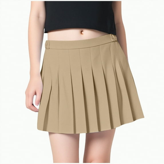Yindaity Girls Tennis Skirt Casual Mini High Waist Pleated Skirt Stretchy Flared Skater Skirts for Girls(Khaki,6-7 Years)