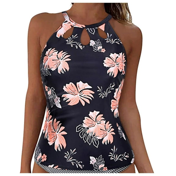 Yindaity High Neck Tankini Top Backless Bathing Suit Tops for Women Swimsuit Top Key Hole Swim Top Only Pink,L