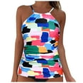 thumbnail image 1 of Yindaity High Neck Tankini Top Backless Bathing Suit Tops for Women Swimsuit Top Key Hole Swim Top Only X02-Multicolour,M, 1 of 4