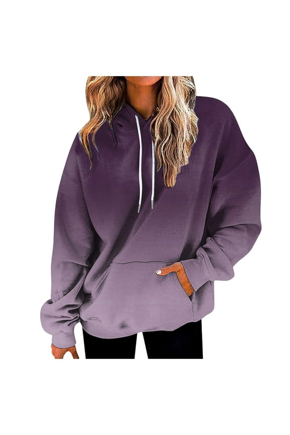 Hoodies for Women 2024 Trendy Gradient Print Oversized Sweatshirt Casual Drawstring Hooded Pullover with Pocket Dark Purple,XL