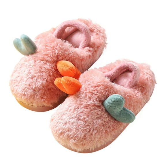 Yindaity Indoor Slippers Toddler Kids Slippers Cute Animal Cartoon Shoes Girls Boys Warm Fleece Winter Household Slippers(Red,9)
