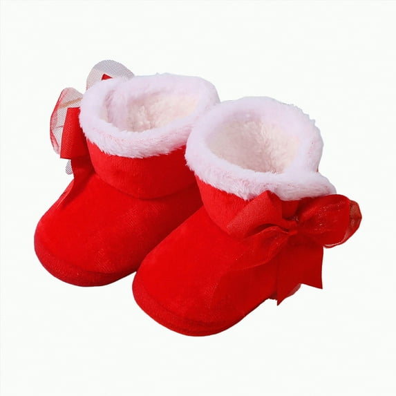 Yindaity Infant Boots Baby Booties Newborn Boys Girls Fleece Boots Non Slip Grippers Stay On Slipper Socks Infant First Walker Winter Warm(Red,4.5)