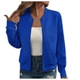 thumbnail image 1 of Yindaity Women’s Casual Bomber Jacket Lightweight Long Sleeve Stand Collar Zip Up Jackets Coats (Blue,M), 1 of 6