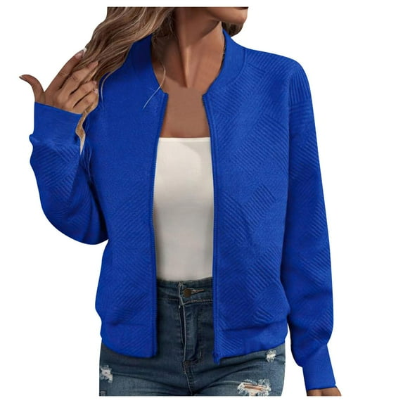 Yindaity Women’s Casual Bomber Jacket Lightweight Long Sleeve Stand Collar Zip Up Jackets Coats (Blue,M)