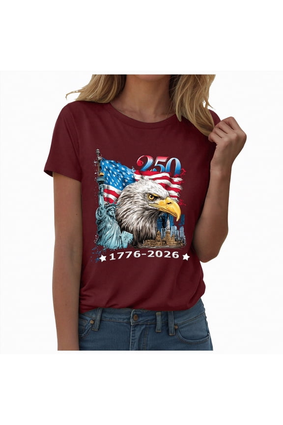 July 4th Shirts for Women Women American Flag Shirts USA Flag Stars Stripes Graphic Blouse Patriotic Shirt 4th of July T Shirt Summer Tops Tee(Wine,S)