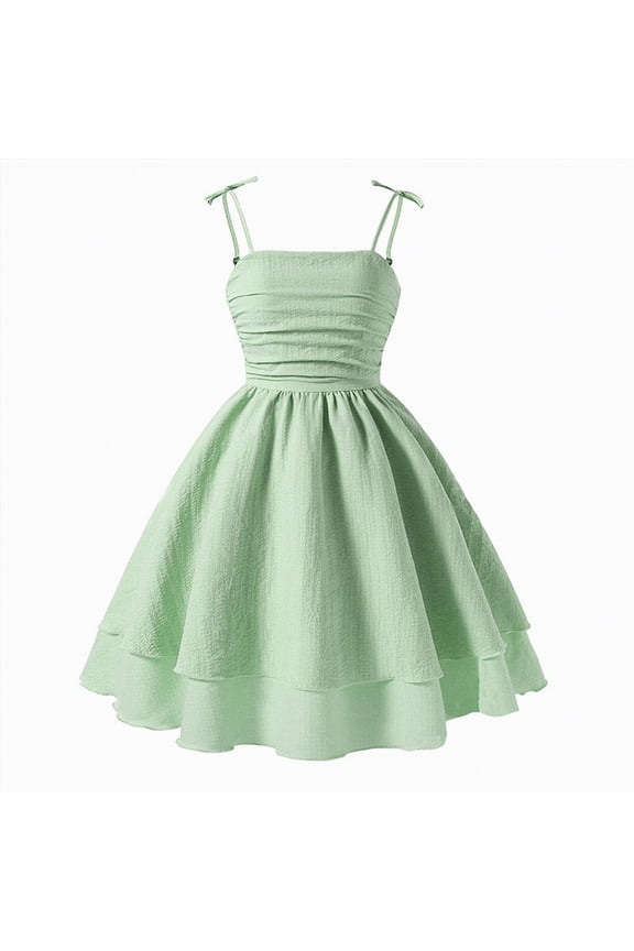 Kid Dresses Girls Summer Dress Off Shoulder Flutter Sleeve Swing Cassual Formal Dresses with Pocket(Green,11-12 Years)