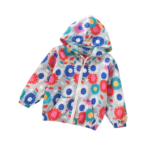 Yindaity Kids Baby Toddler Girls Rain Jacket Zipper Full Print Hooded Waterproof Windbreaker Outerwear Jackets Grey,4-5 Years