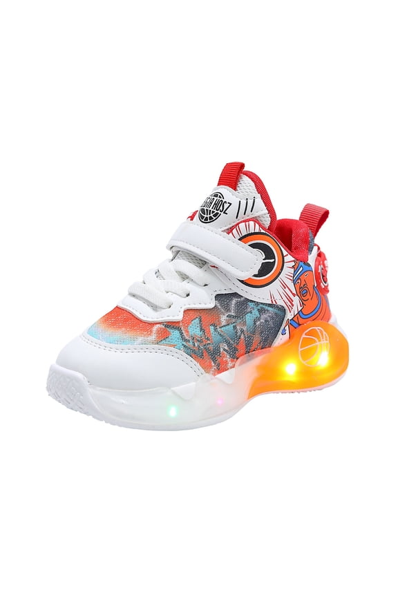 Kids Light Up Shoes Toddler Boys Girls LED Luminous Running Trainers Cartoon Mesh Breathable Sports and Walking Sneaker (Red,6-12 Months)
