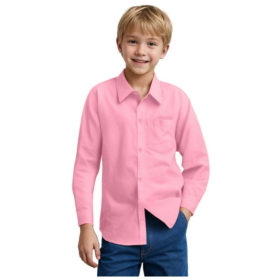 Yindaity Kids Long Sleeve T-Shirt Basic Cotton Crew Neck Tops Plain Tees Boys Girls T-Shirt (Pink,7-8 Years)
