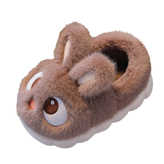 Yindaity Kids Slippers Boys Baby Girl's Soft Plush Slippers Cartoon Warm Winter House Shoes(Coffee,11)