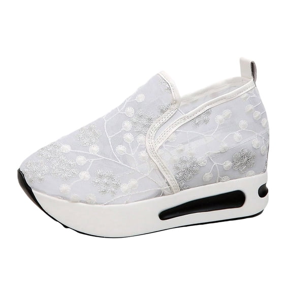 Yindaity Ladies Fashion Breathable Knitted Mesh Pointed Flat Bottomed Casual Single Shoes Casual Shoes Z08-White,8