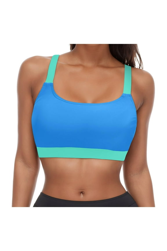 Lady Swim Top Women Sport Bra Swimsuit Top - Swim Bra Bikini Top Only Scoop Neck Bathing Top 2025 Swimwear (Sky Blue,2XL)