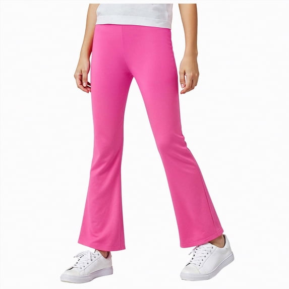 Yindaity Legging for Girls Girl's Flare Leggings High Waisted Yoga Pants Dance Casual Pants Activewear Kids(Hot Pink,13-14 Years)