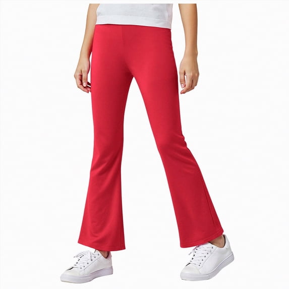 Yindaity Leggings for Girls Girls Flare Leggings Kids Elastic High Waisted Bell Bottoms Yoga Pants with Pockets(Red,5-6 Years)