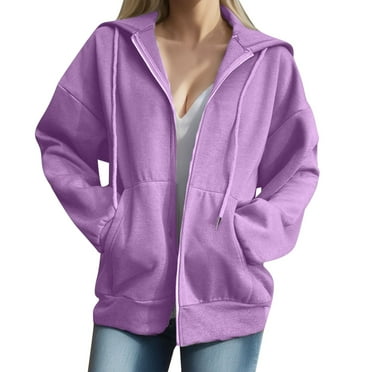 Yindaity Light Jackets for Women Women Long Sleeve Button Down Shacket Fashion Plaid Pockets Shirts Zip up Jacket (Purple,XL)